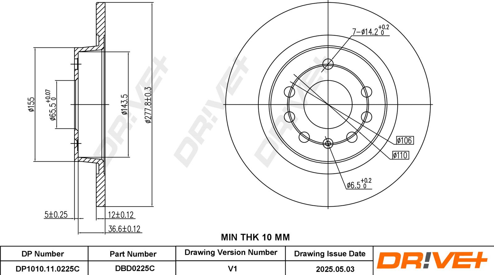 Tarcza hamulcowa DR!VE+ DBD0225C