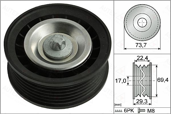 rolka kierunkowa / prowadząca, pasek klinowy zębaty AUTEX 655080