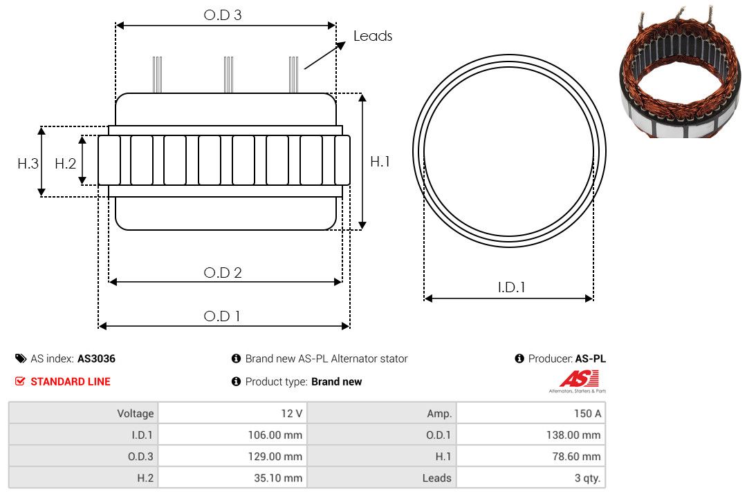 Levně Stator, generátor AS-PL AS3036