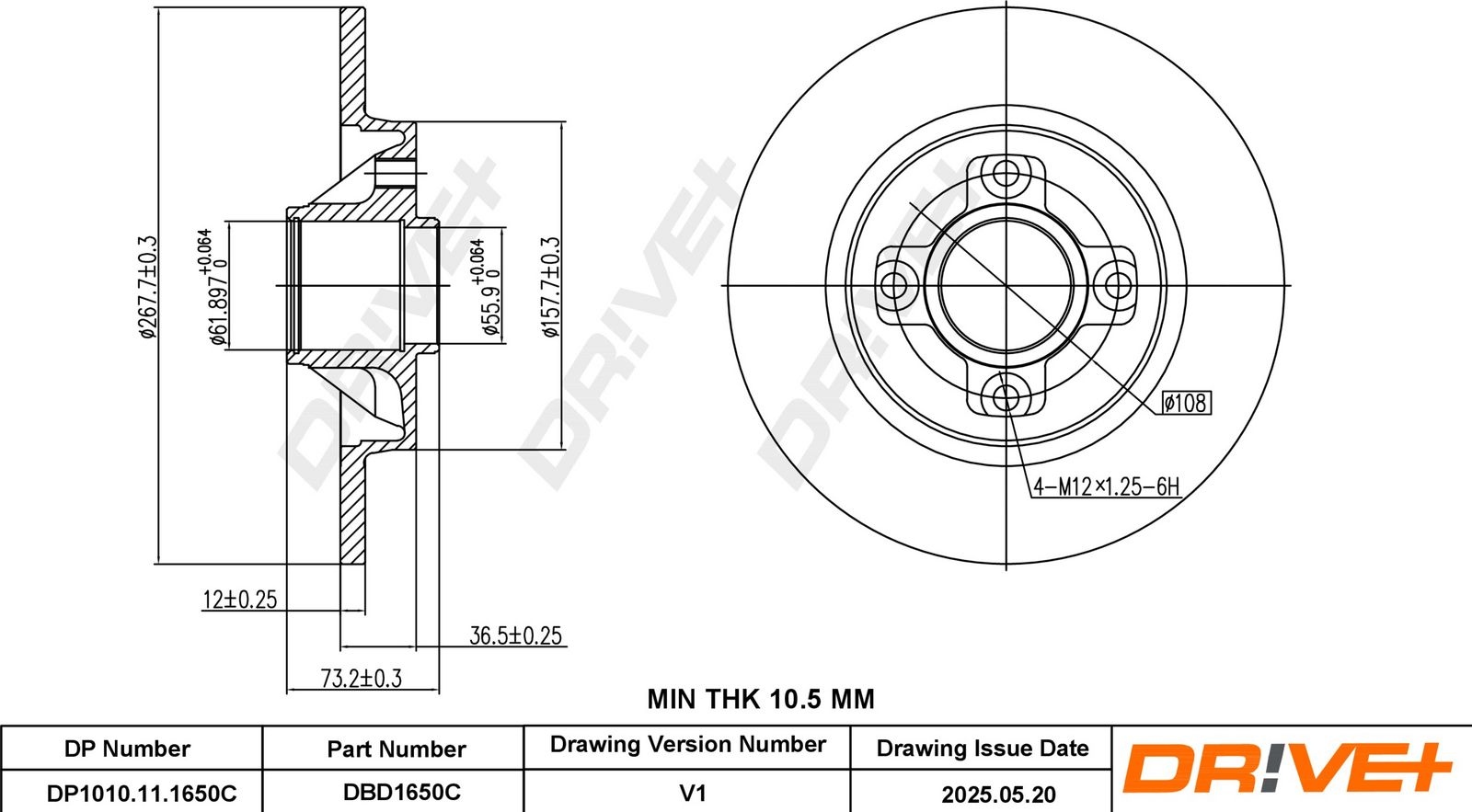 Tarcza hamulcowa DR!VE+ DBD1650C