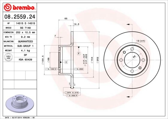 Brzdový kotouč BREMBO 08.2559.24