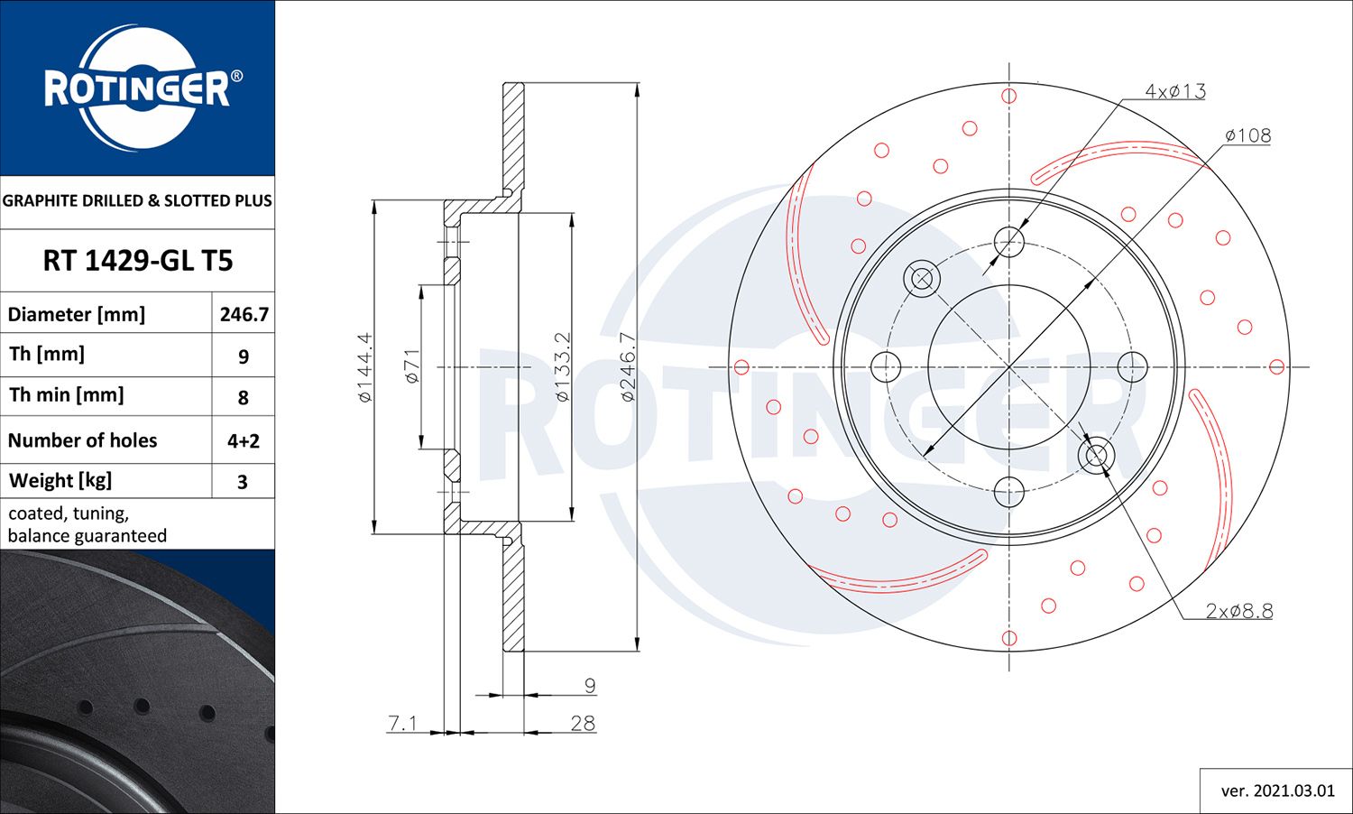 Tarcza hamulcowa ROTINGER RT 1429-GL T5