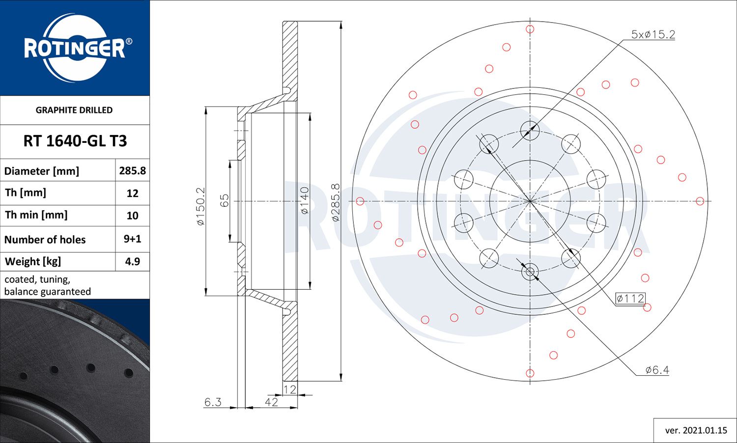 Disc frana ROTINGER GRAPHITE DRILLED RT 1640-GL T3