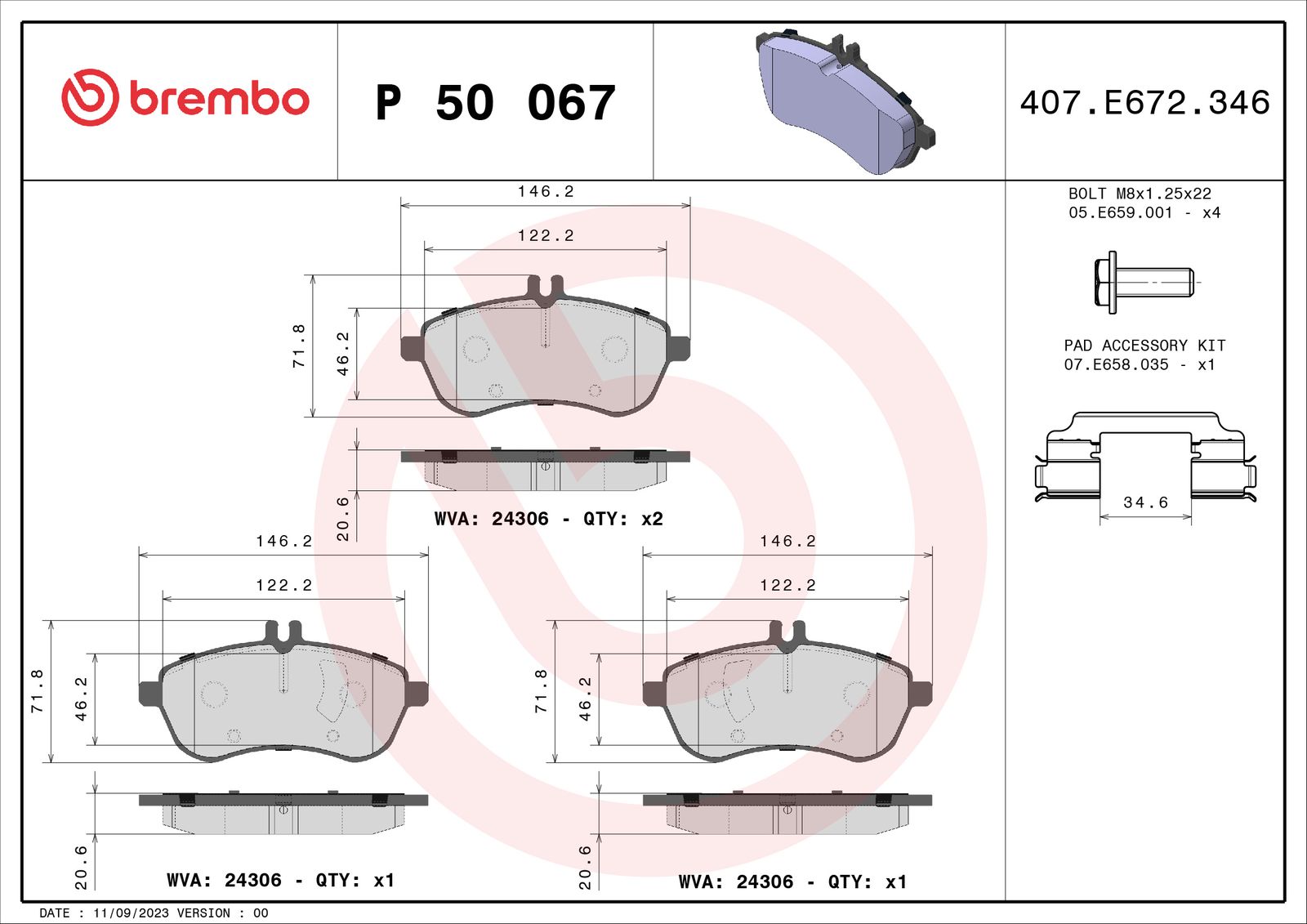 Sada brzdových platničiek kotúčovej brzdy BREMBO P 50 067