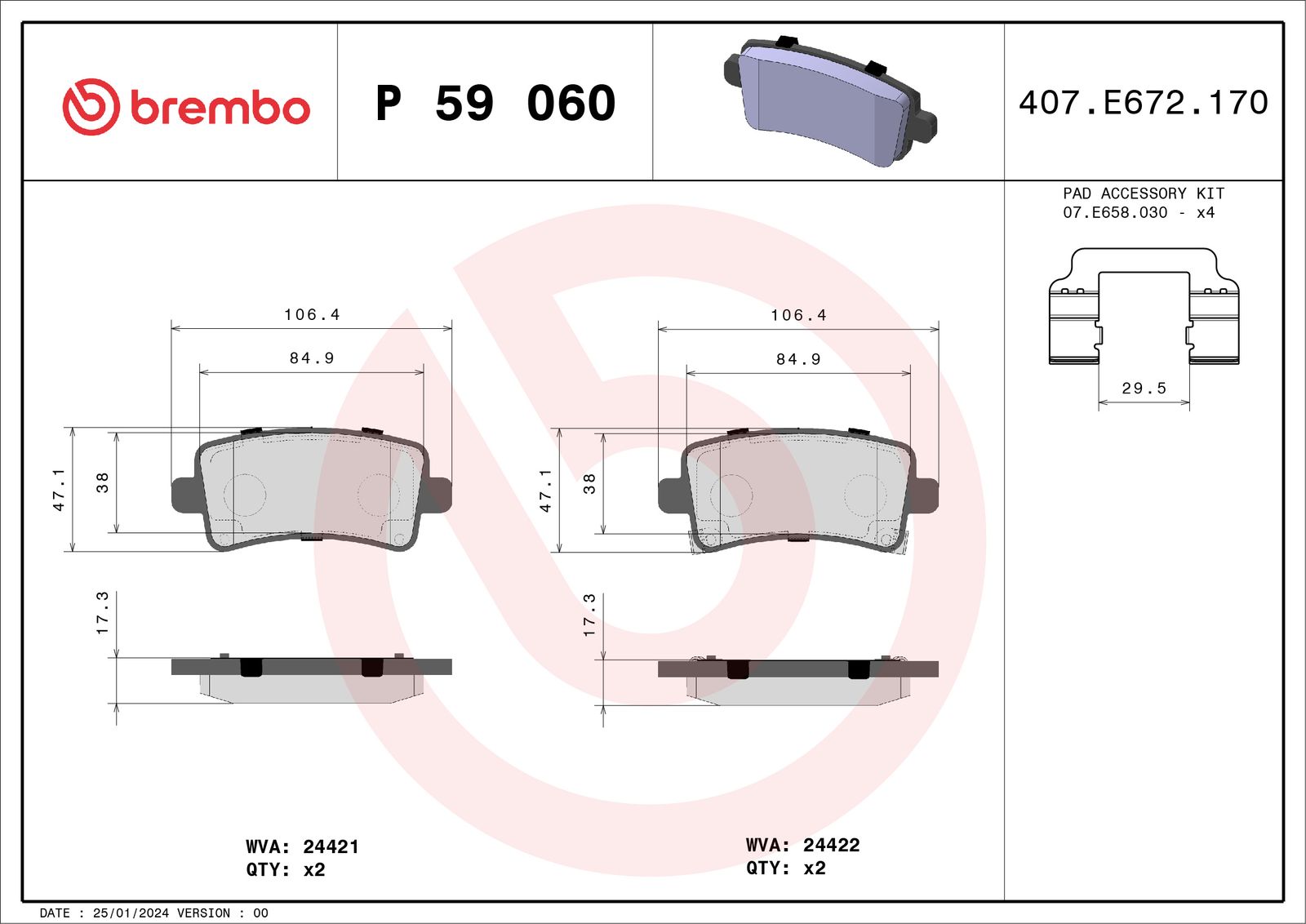Sada brzdových platničiek kotúčovej brzdy BREMBO P 59 060