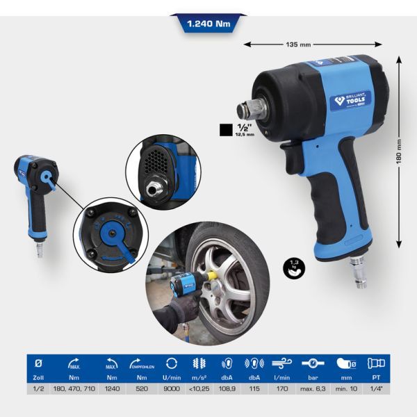 Mașină de înșurubat cu percuție (aer comprimat) BRILLIANT TOOLS BT160400
