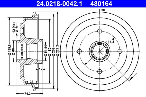 Tambur frana ATE 24.0218-0042.1