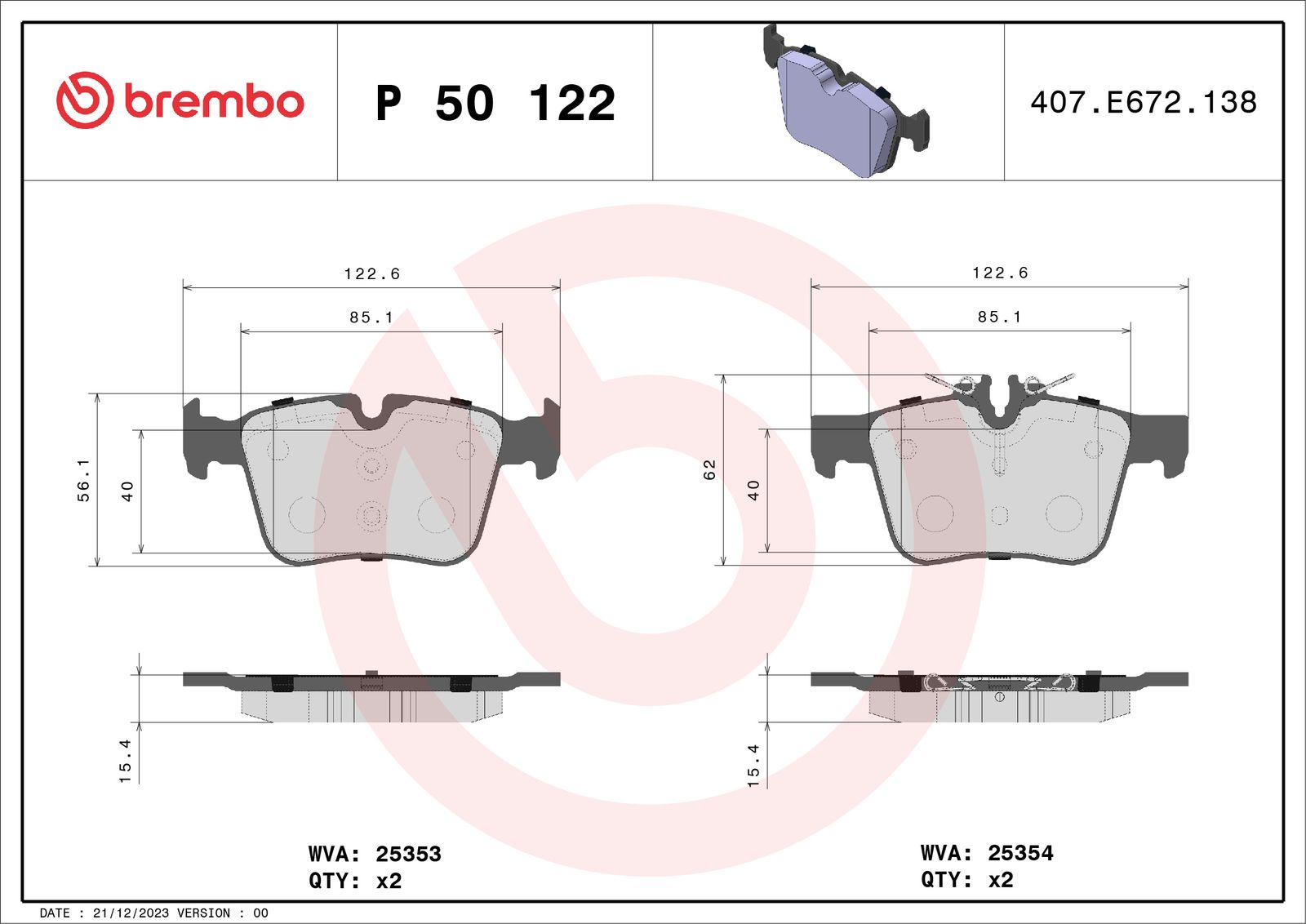 Sada brzdových platničiek kotúčovej brzdy BREMBO P 50 122