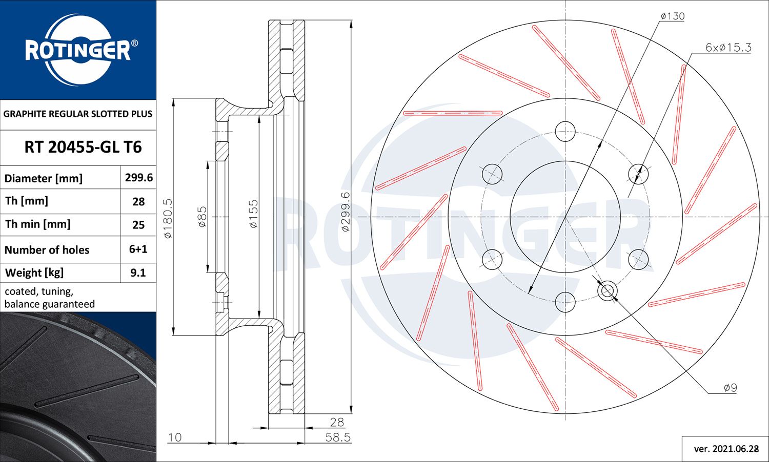 Tarcza hamulcowa ROTINGER RT 20455-GL T6