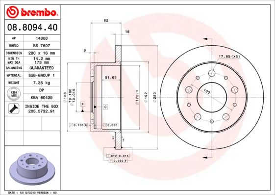 Brzdový kotouč BREMBO 08.8094.40