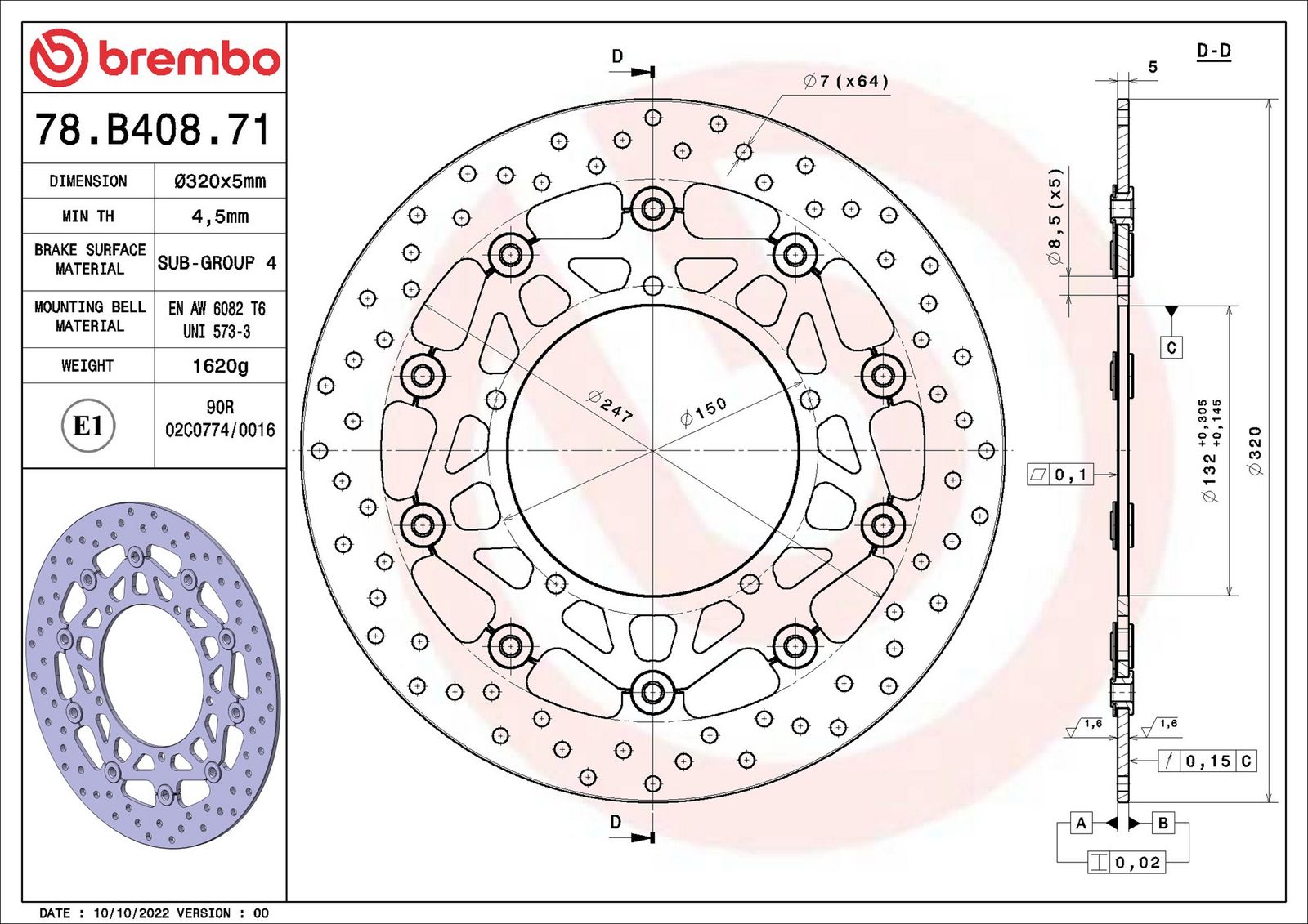 Disc frana BREMBO 78B40871