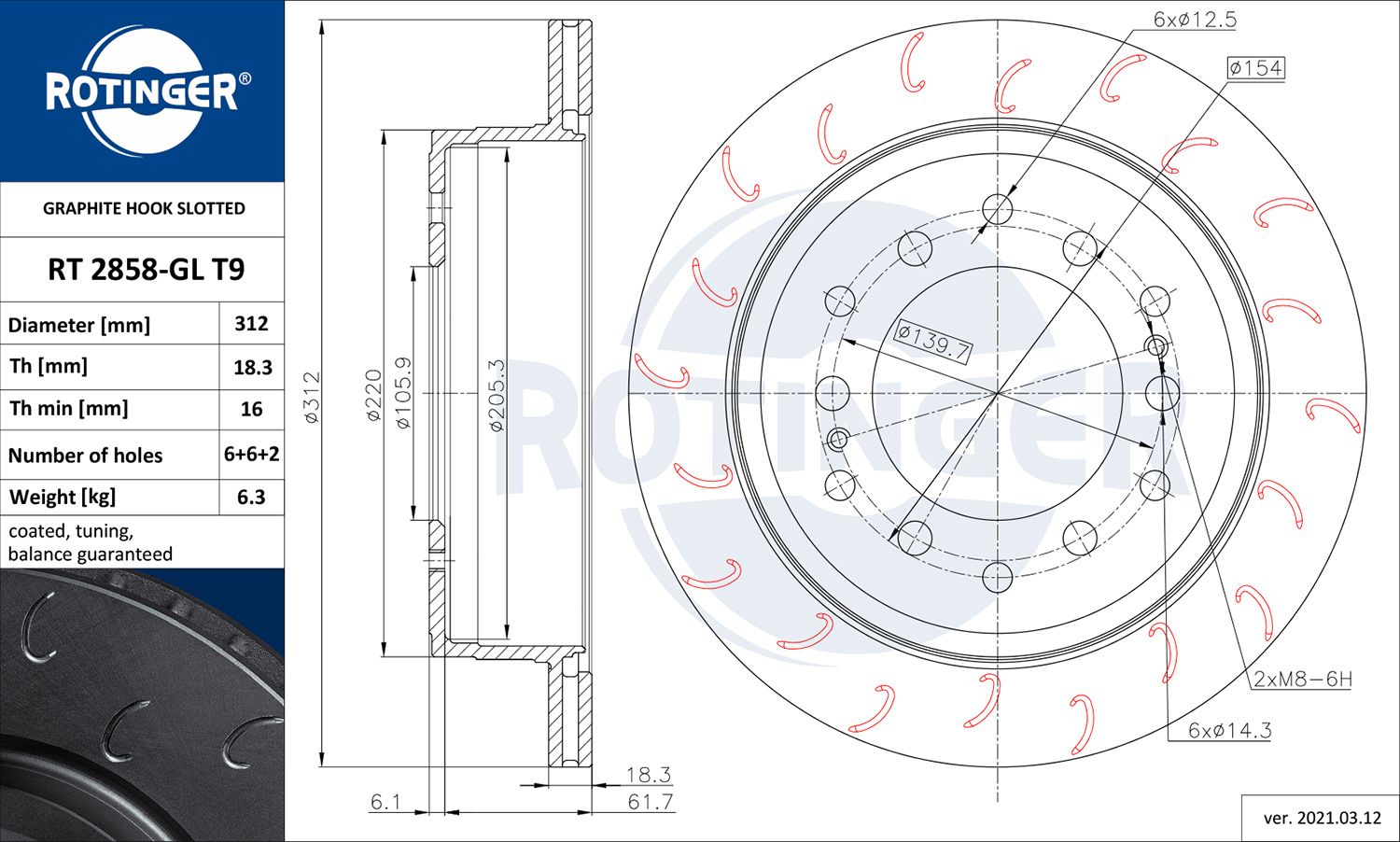 Tarcza hamulcowa ROTINGER RT 2858-GL T9