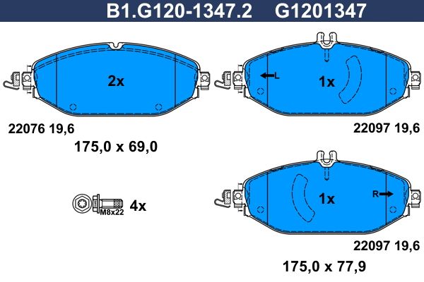 Zestaw klocków hamulcowych, hamulce tarczowe GALFER B1.G120-1347.2