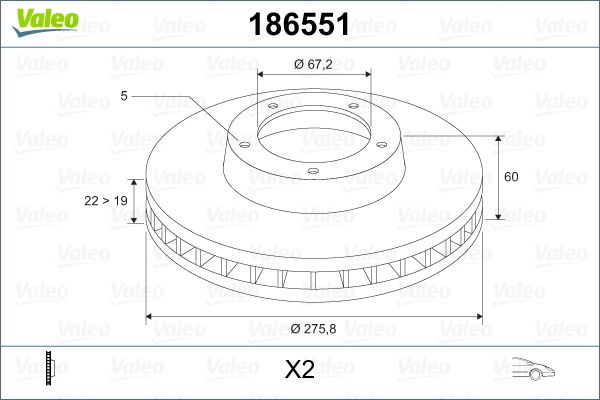 Tarcza hamulcowa VALEO 186551