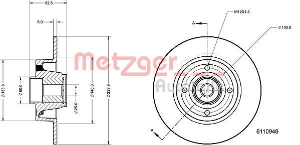 Tarcza hamulcowa METZGER AUTOTEILE 6110946