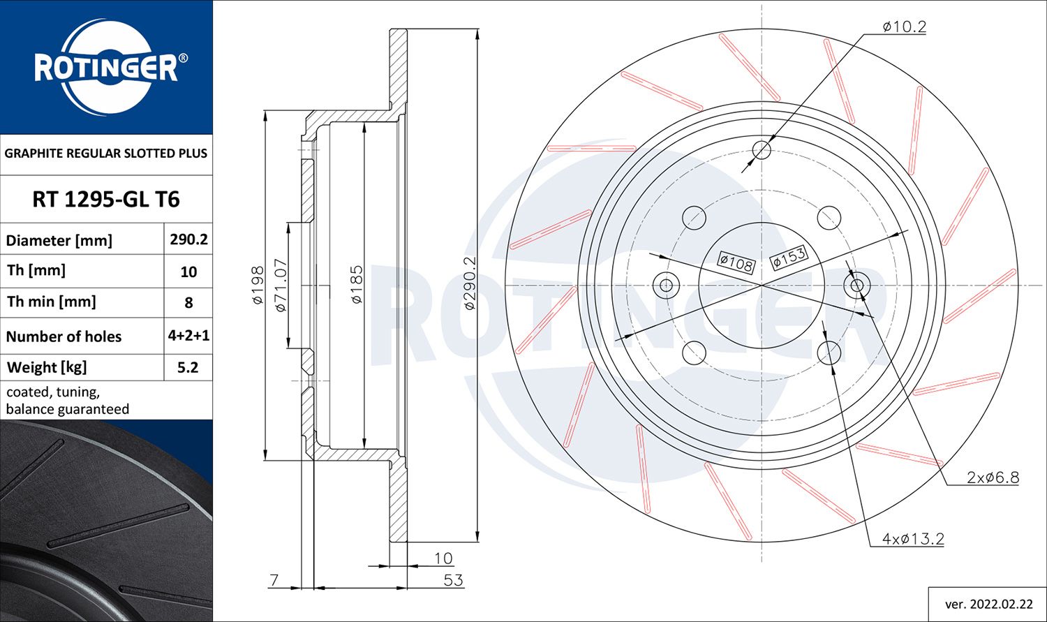 Tarcza hamulcowa ROTINGER RT 1295-GL T6