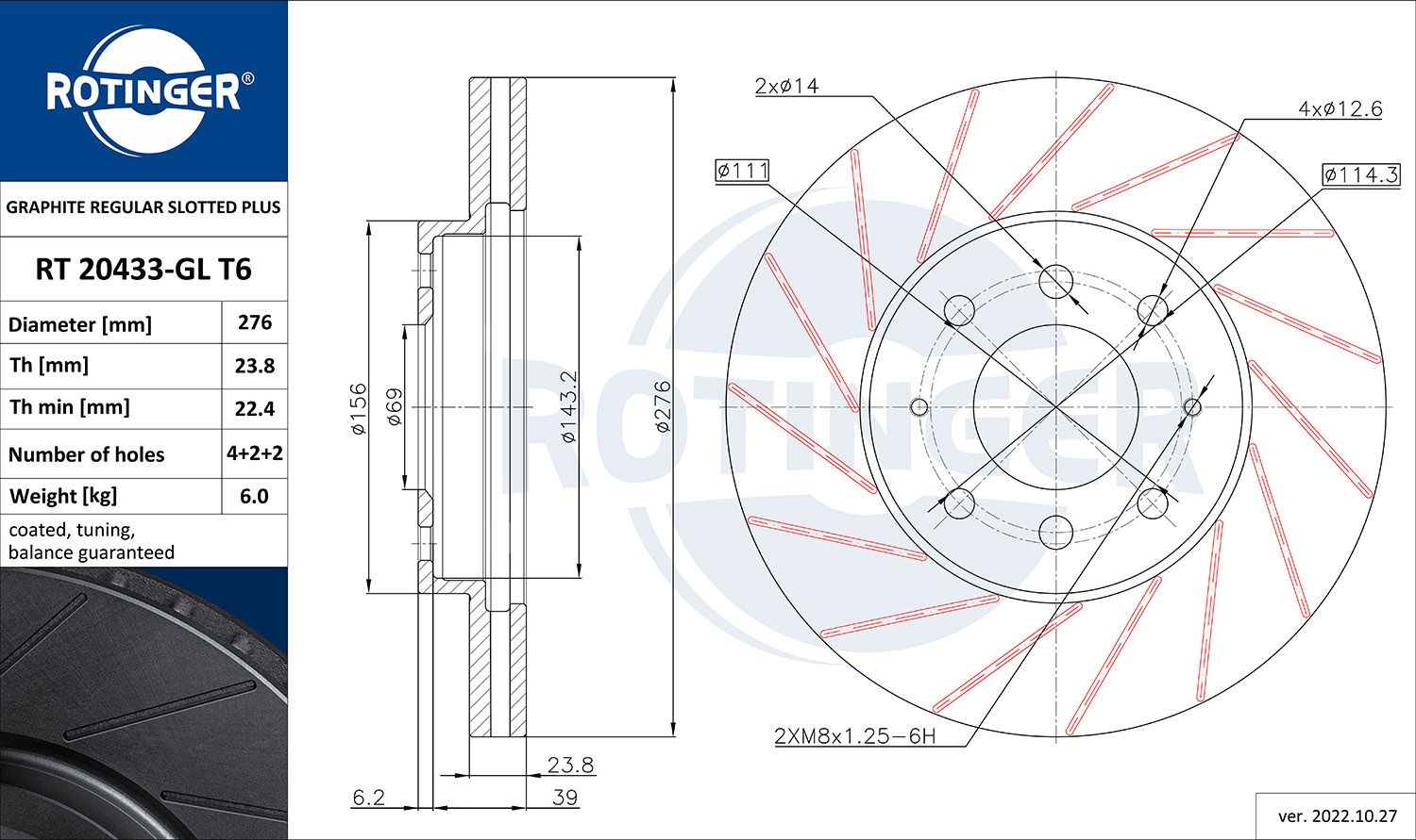 Tarcza hamulcowa ROTINGER RT 20433-GL T6