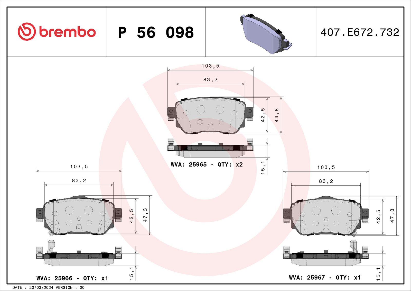 Sada brzdových platničiek kotúčovej brzdy BREMBO P 56 098