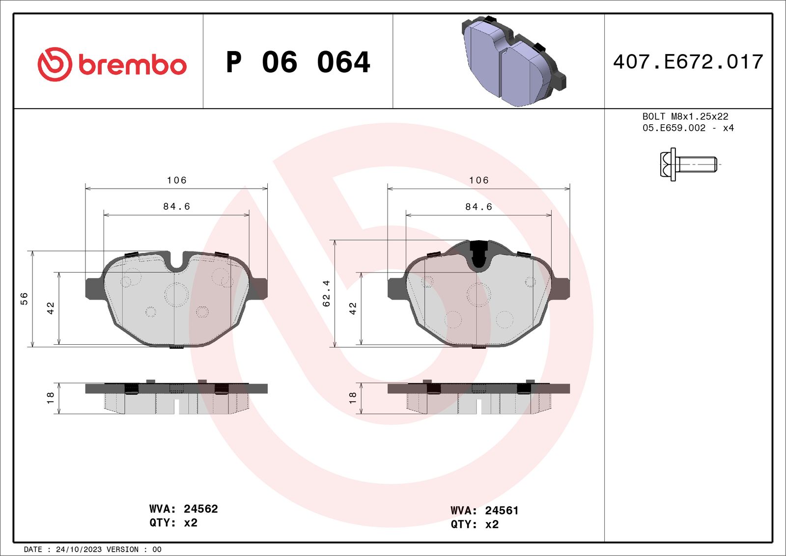 Sada brzdových platničiek kotúčovej brzdy BREMBO P 06 064