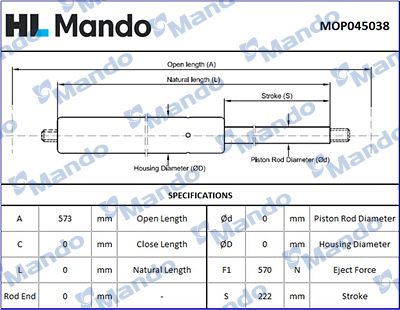 Sprężyna gazowa, pokrywa bagażnika MANDO MOP045038