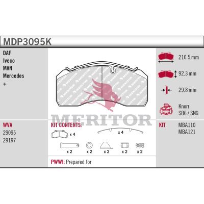 set placute frana,frana disc MERITOR BRAKE PAD KIT MDP3095K