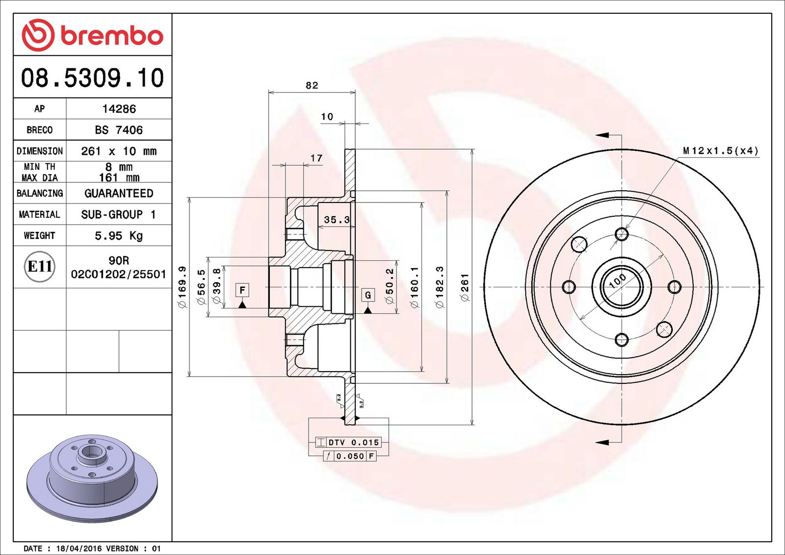 Levně Brzdový kotouč BREMBO 08.5309.10