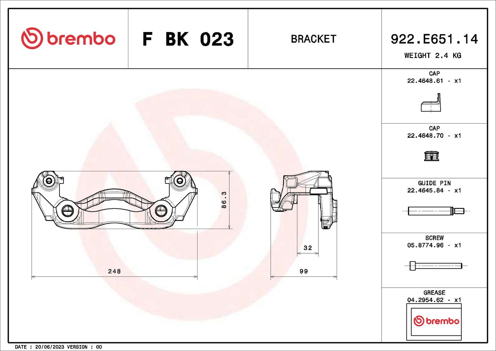 Mocowanie zacisku hamulca - zestaw BREMBO F BK 023
