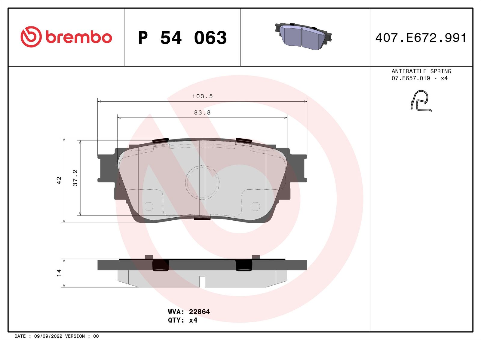 Sada brzdových platničiek kotúčovej brzdy BREMBO P 54 063