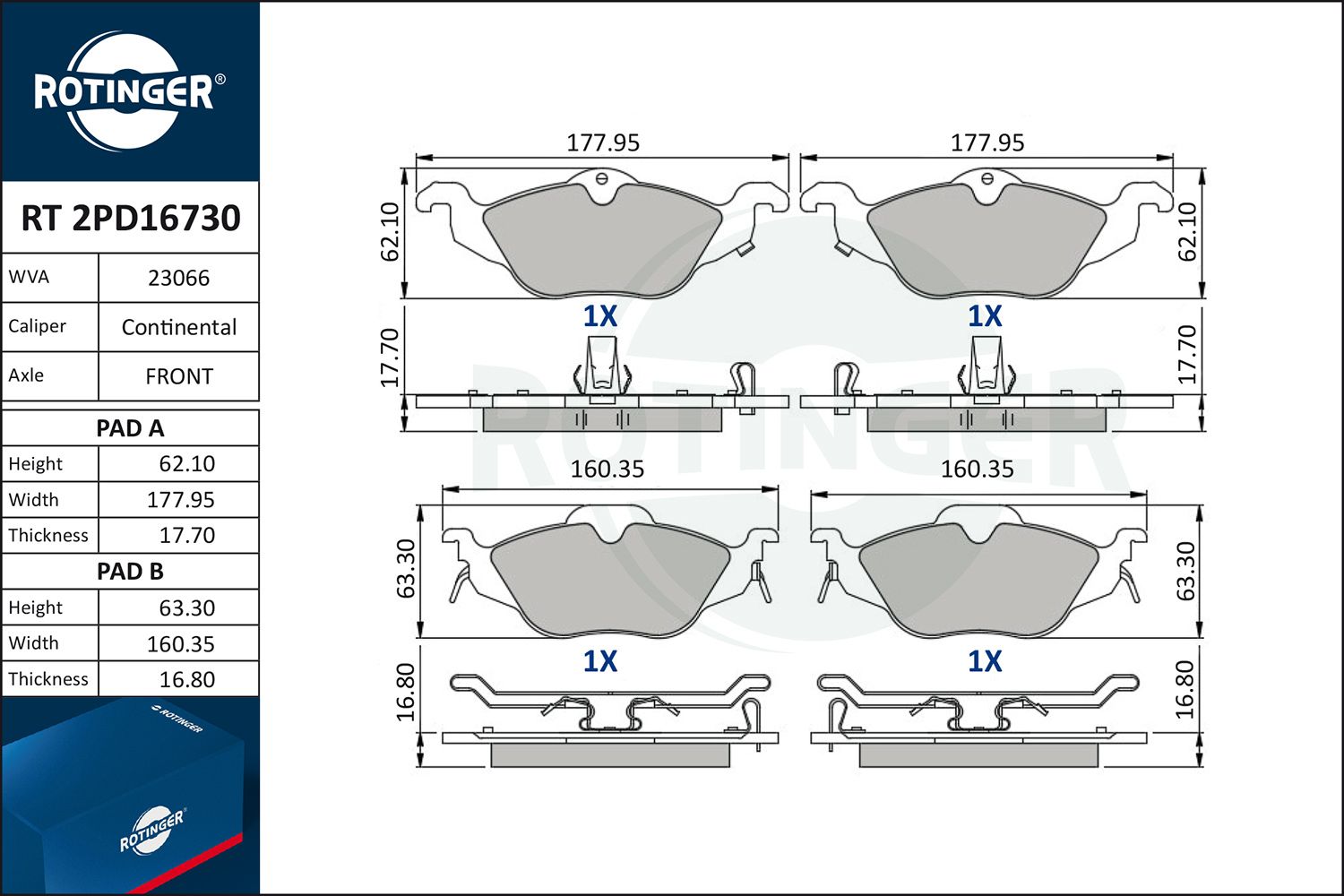 set placute frana,frana disc ROTINGER RT 2PD16730