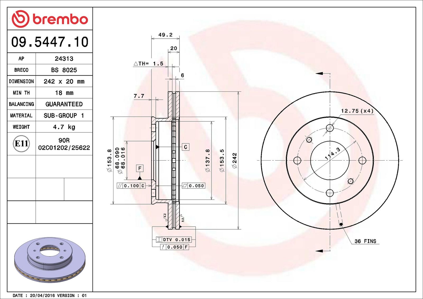 Levně Brzdový kotouč BREMBO 09.5447.10