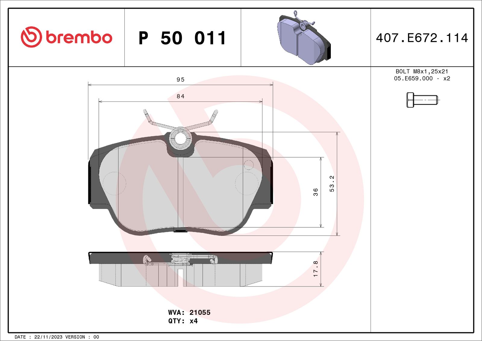 Sada brzdových platničiek kotúčovej brzdy BREMBO P 50 011