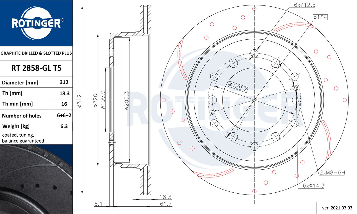 Tarcza hamulcowa ROTINGER RT 2858-GL T5