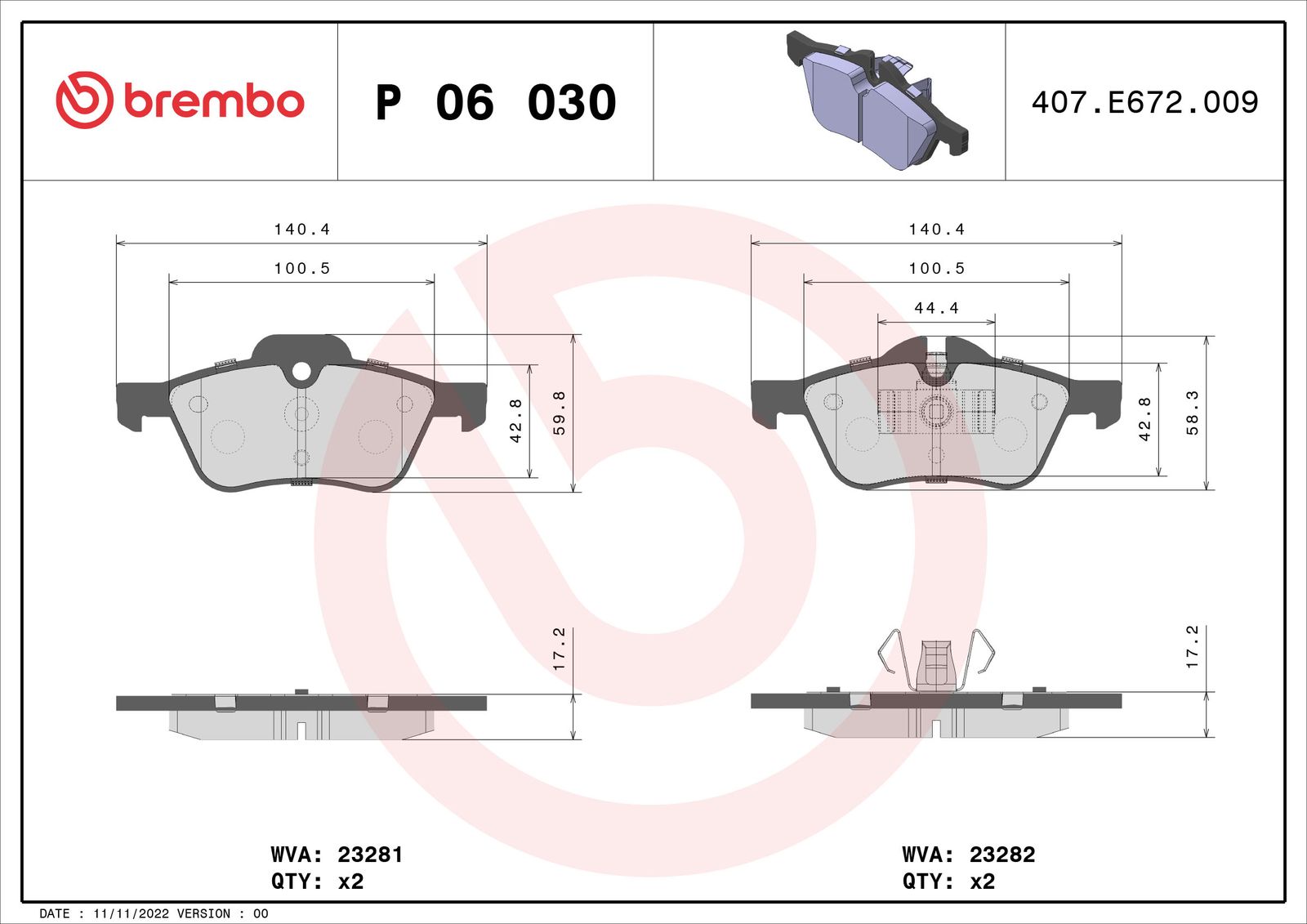 Sada brzdových platničiek kotúčovej brzdy BREMBO P 06 030
