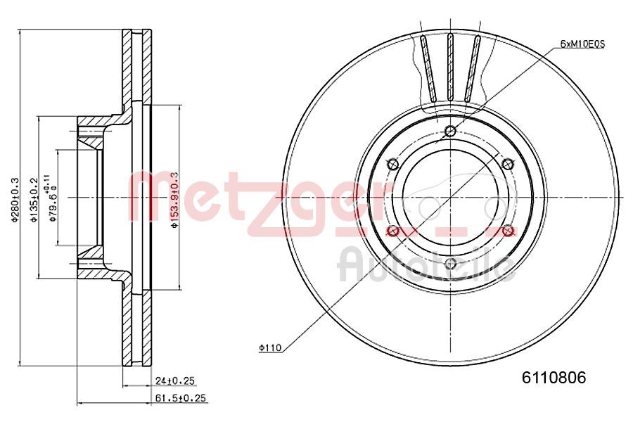 Tarcza hamulcowa METZGER AUTOTEILE 6110806