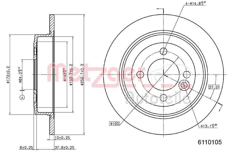 Tarcza hamulcowa METZGER AUTOTEILE 6110105