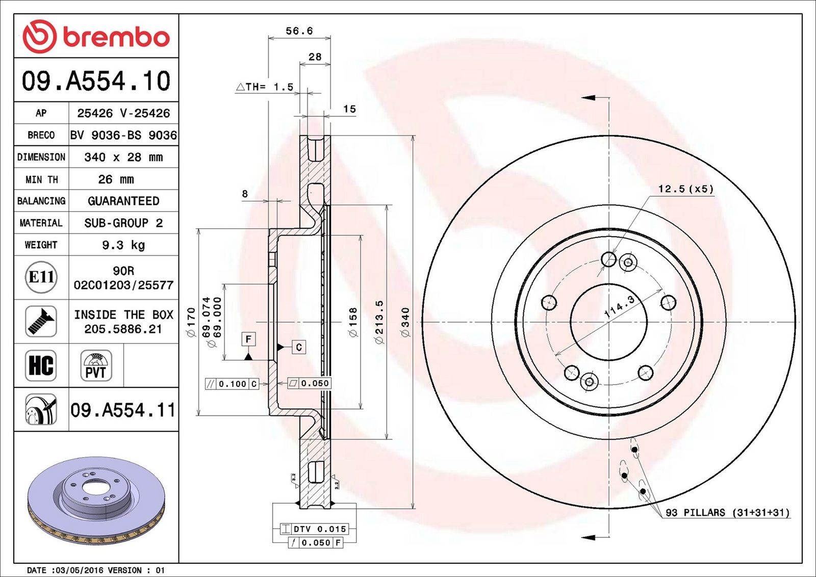 Levně Brzdový kotouč BREMBO 09.A554.11