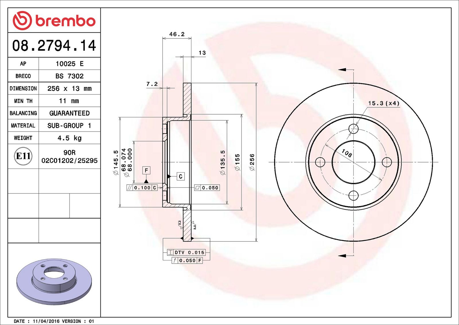 Levně Brzdový kotouč BREMBO 08.2794.14