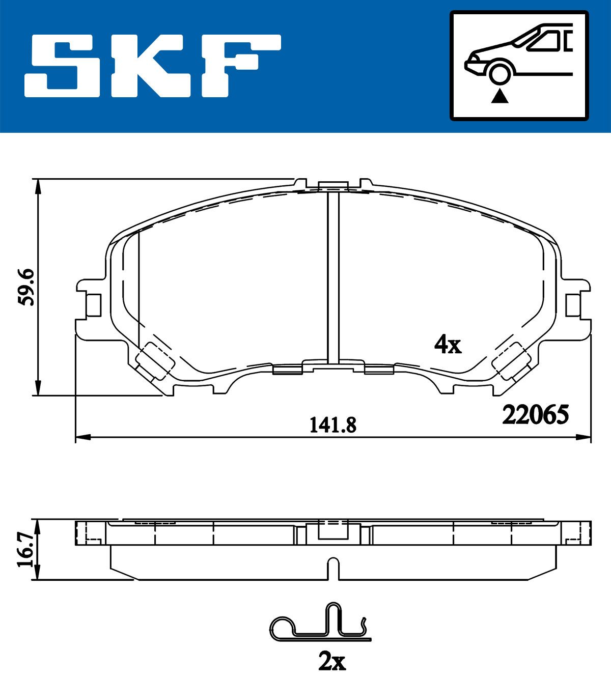 Zestaw klocków hamulcowych, hamulce tarczowe SKF VKBP 80557 A
