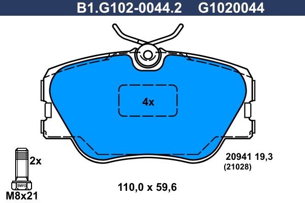 Zestaw klocków hamulcowych, hamulce tarczowe GALFER B1.G102-0044.2
