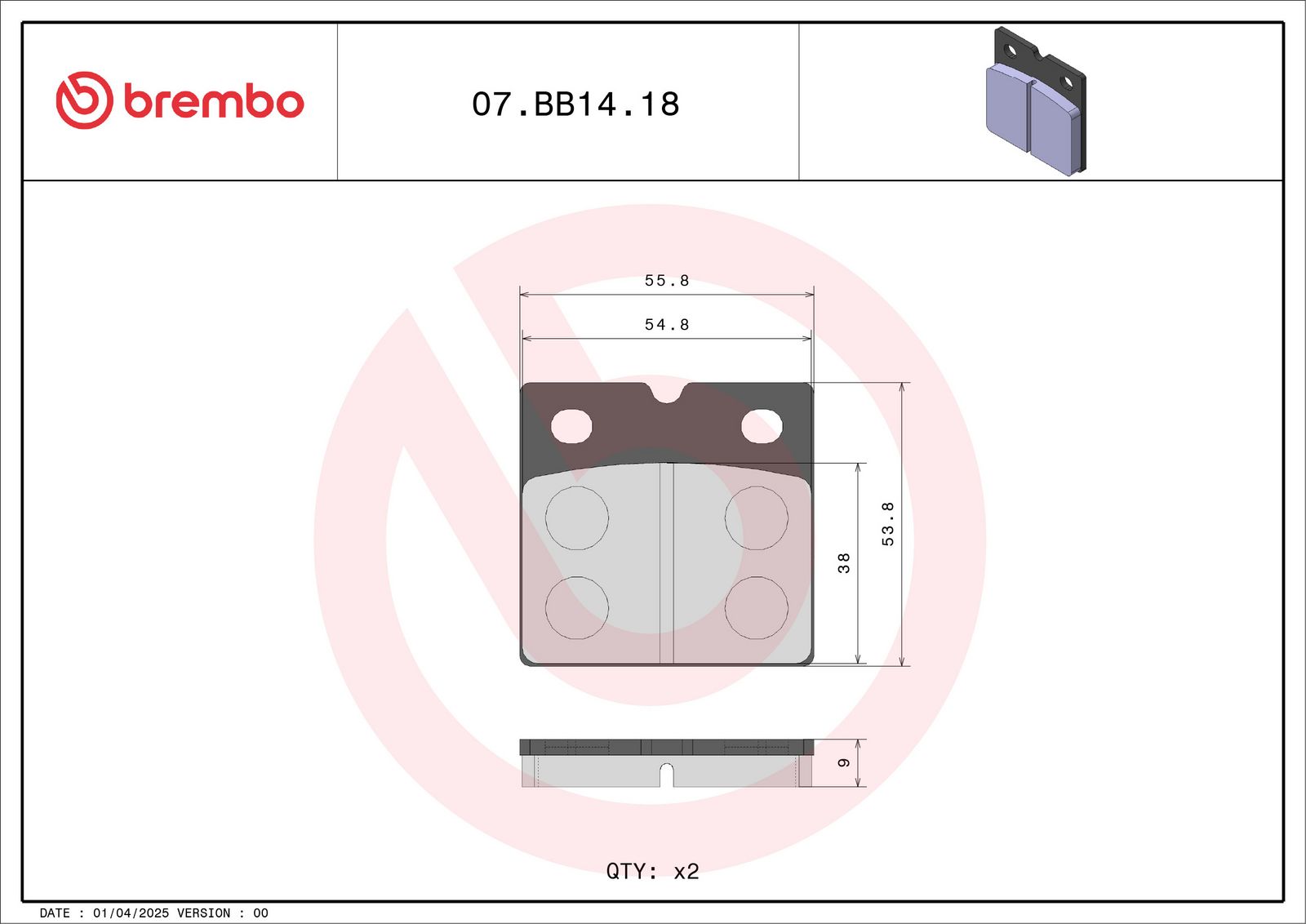 Zestaw klocków hamulcowych, hamulce tarczowe BREMBO 07BB1418