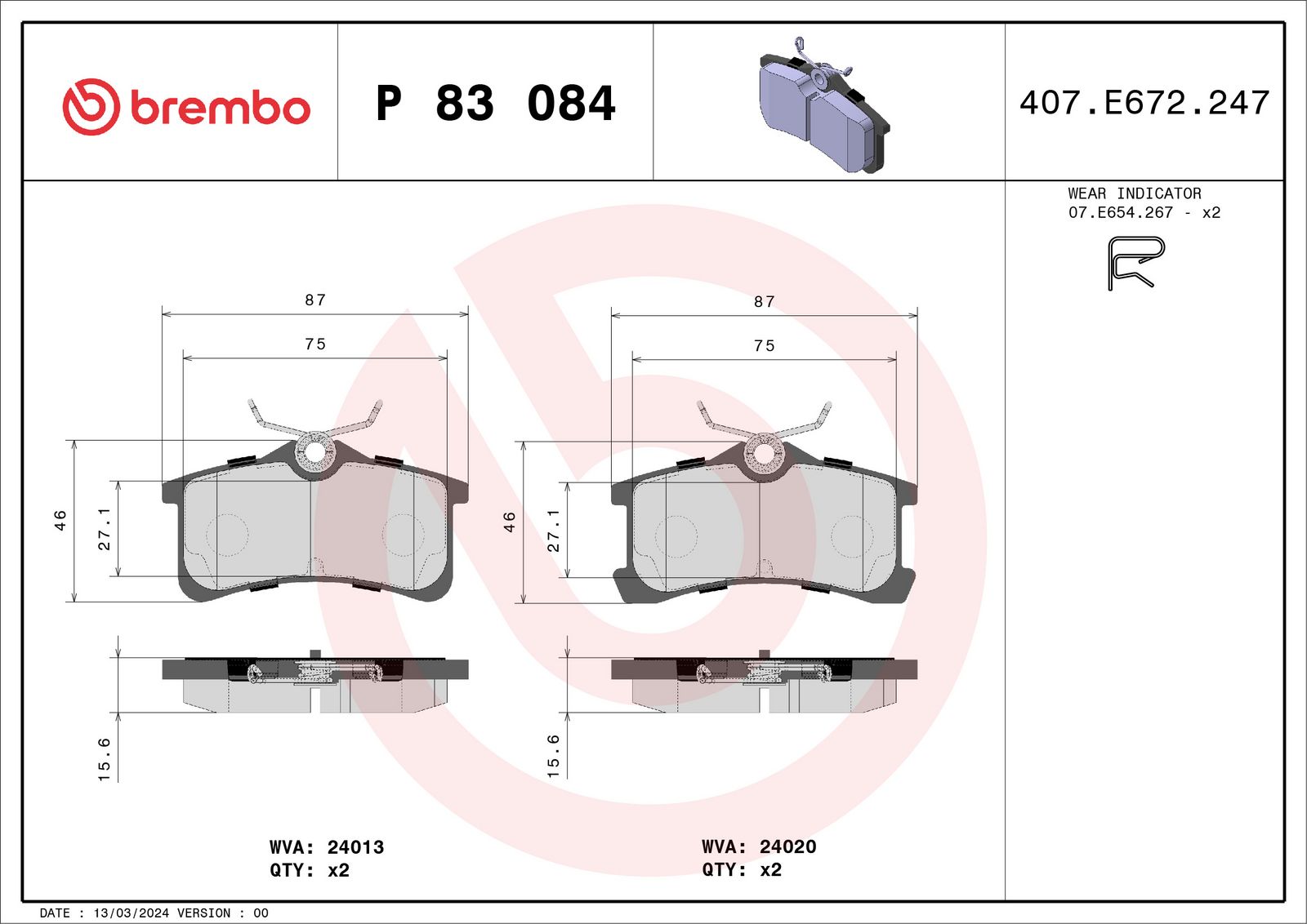 Sada brzdových platničiek kotúčovej brzdy BREMBO P 83 084
