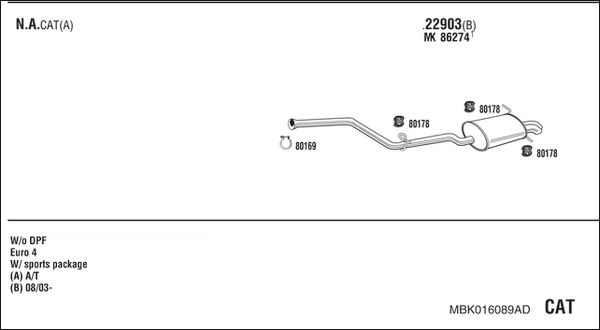 Układ wydechowy WALKER MBK016089AD
