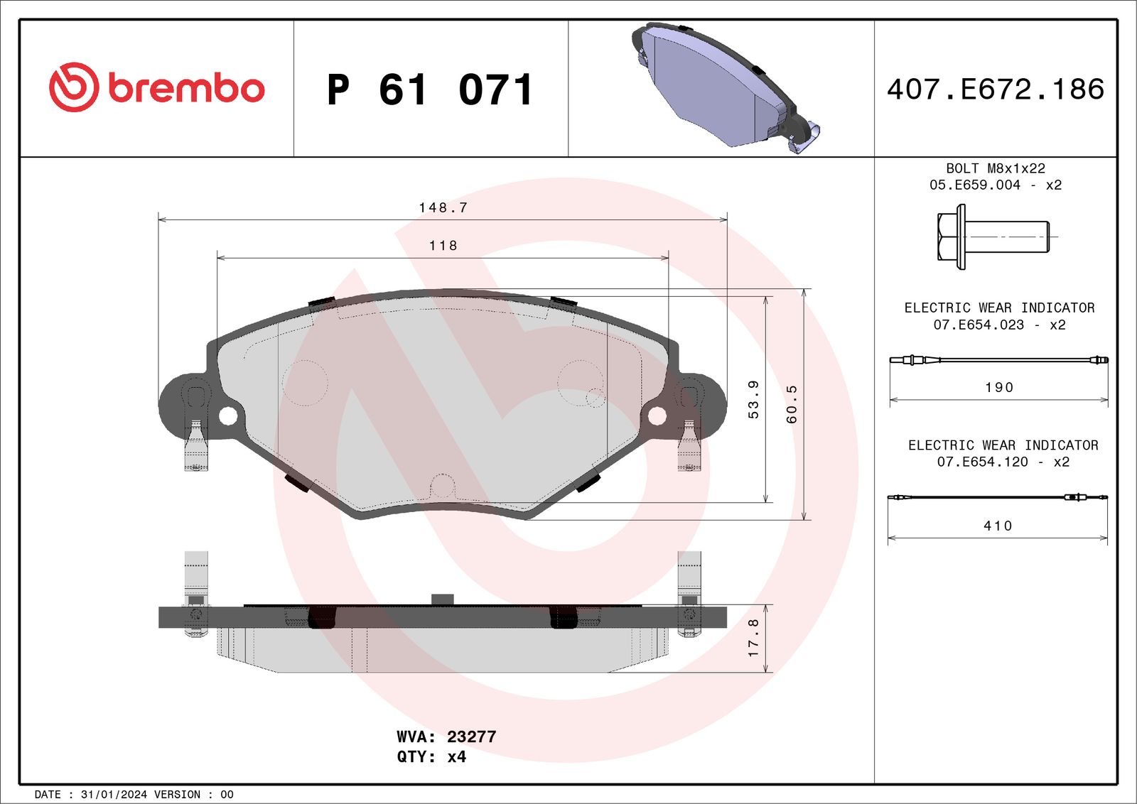 Sada brzdových platničiek kotúčovej brzdy BREMBO P 61 071