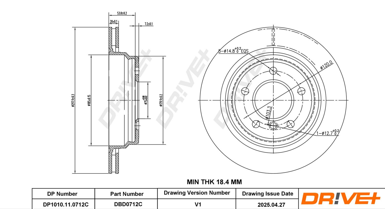 Tarcza hamulcowa DR!VE+ DBD0712C