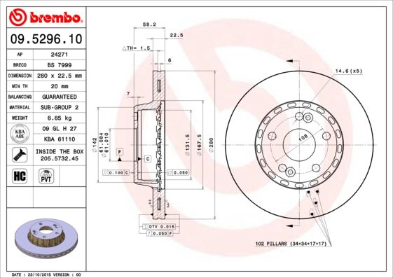 Tarcza hamulcowa BREMBO 09.5296.10