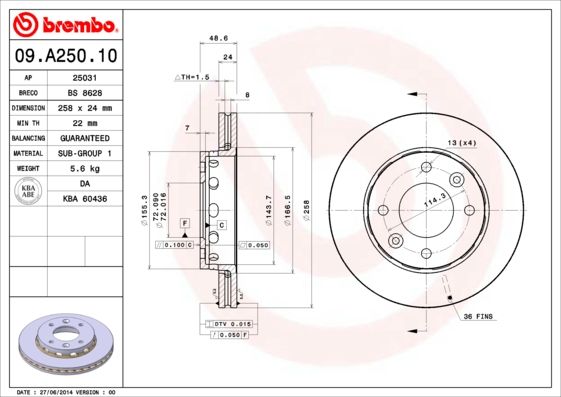 Tarcza hamulcowa BREMBO 09.A250.10