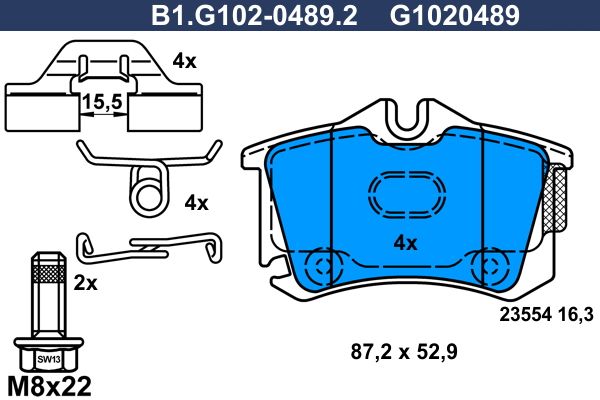 Zestaw klocków hamulcowych, hamulce tarczowe GALFER B1.G102-0489.2