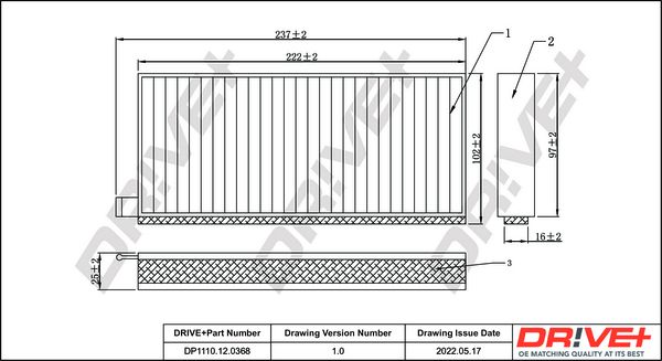 Filtr, wentylacja przestrzeni pasażerskiej DR!VE+ DP1110.12.0368