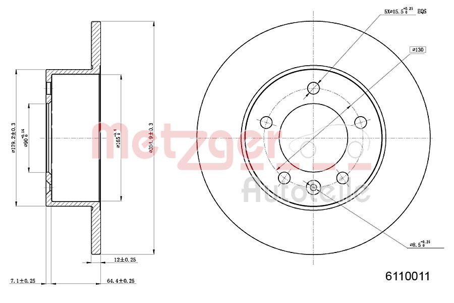 Tarcza hamulcowa METZGER AUTOTEILE 6110011