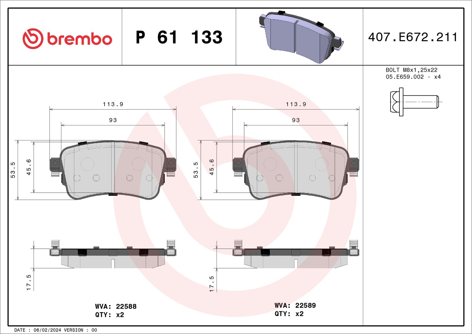 Sada brzdových platničiek kotúčovej brzdy BREMBO P 61 133